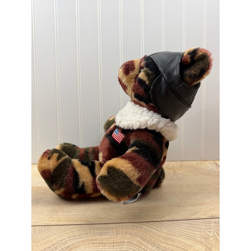 SKM Enterprises Vintage Camo Teddy Bear Pilot Aviator Hat USA Flag Plush 12 Inch - Picture 12 of 15